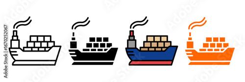  Import Goods Icon Set Multiple Style Collection Cargo Ship, Shipping Container, Customs Office, Freight Truck, Warehouse Storage, Air Cargo Plane, Port Crane, Shipping Box, Customs Declaration, Globa