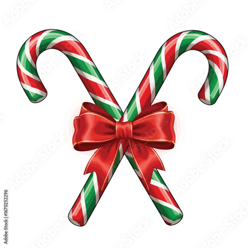 Classic striped candy canes with festive red bow, embodying holiday spirit and sweet celebration