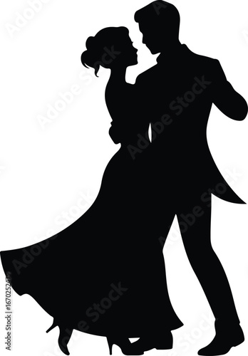 Elegant silhouettes dancing together in a romantic ballroom setting