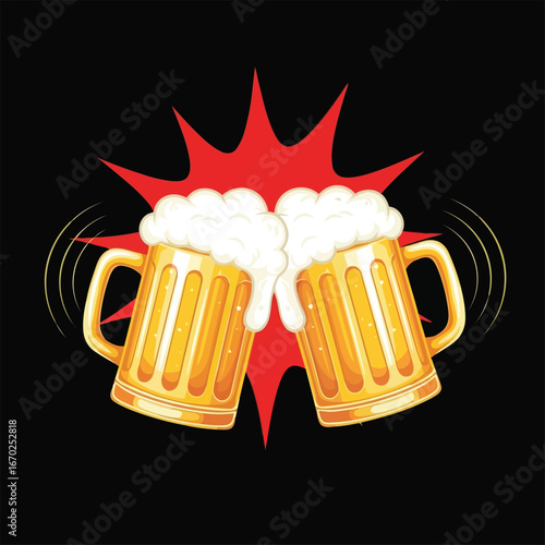 Cheers to Good Times Clinking Beer Mugs for Celebration & Friendship