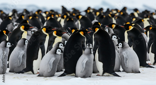 A Large Colony of Emperor Penguins in a Cold, Snowy Environment