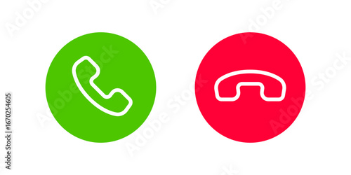Set of Call Accept and Decline Icons Vector Illustration. Set of minimalist call icons featuring green accept and red decline buttons.