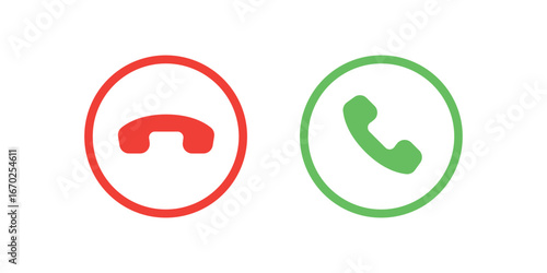 Set of Call Accept and Decline Icons Vector Illustration. Set of minimalist call icons featuring green accept and red decline buttons.