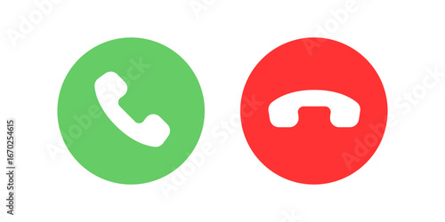 Set of Call Accept and Decline Icons Vector Illustration. Set of minimalist call icons featuring green accept and red decline buttons.