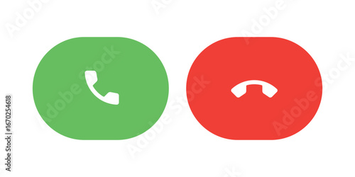Set of Call Accept and Decline Icons Vector Illustration. Set of minimalist call icons featuring green accept and red decline buttons.