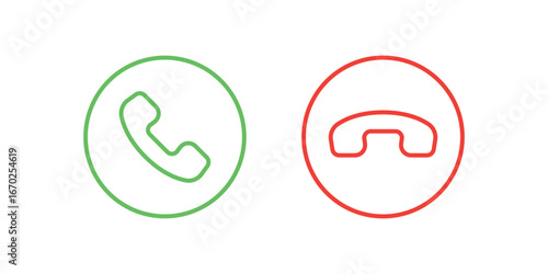 Set of Call Accept and Decline Icons Vector Illustration. Set of minimalist call icons featuring green accept and red decline buttons.
