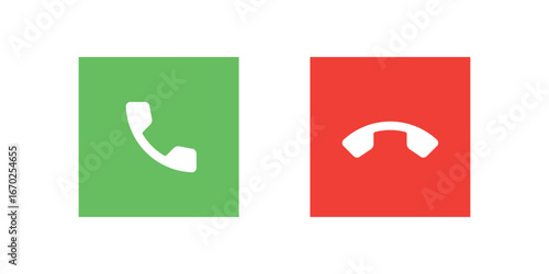 Set of Call Accept and Decline Icons Vector Illustration. Set of minimalist call icons featuring green accept and red decline buttons.
