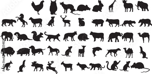 animal, silhouette, wildlife, mammal, bird, reptile, insect, nature, zoo, safari, forest, jungle, farm, domestic, wild, collection, set, icon, graphic, design element, illustration, diversity, fauna, 