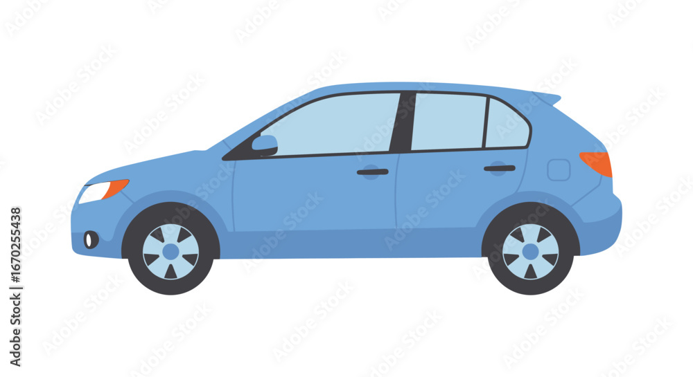 Obraz premium Blue hatchback car illustration on a white background for automotive design