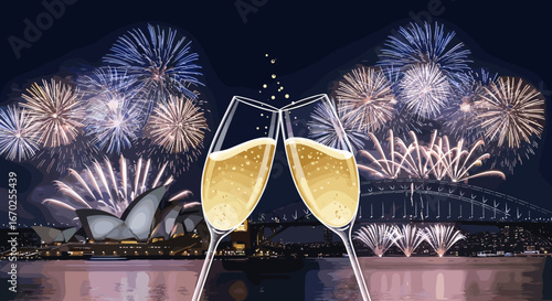 Cheers to a spectacular New Year's Eve celebration with fireworks over the Sydney Harbour