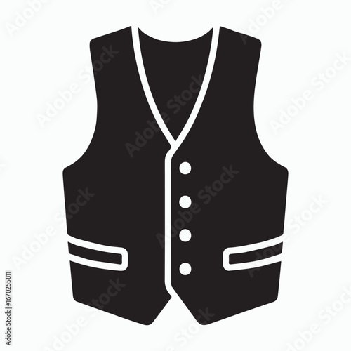 Collection of black vests isolated on white background