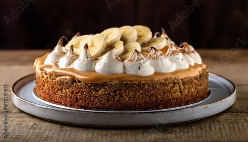 a classic banoffee pie with a graham cracker crust layers of caramel banana and whipped cream