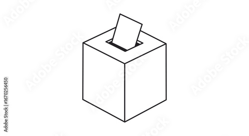 Simple Line Art Illustration of a Ballot Box with a Ballot