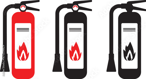 fire extinguisher, icon, symbol, safety, emergency, fire fighting, equipment, red, black, flame, fire, graphic, vector, protection, prevention, warning, hazard, security, rescue, appliance, cylinder, 