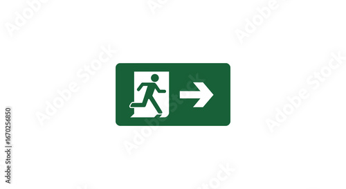 Green Emergency Exit Sign with Running Man and Arrow Pointing Right