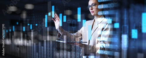 Foto Advanced Financial Analysis with Interactive Digital Market Data Display