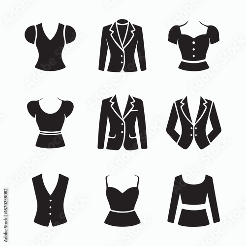 Collection of black evening gowns isolated on white background