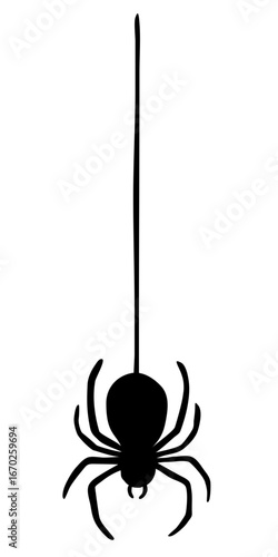 Hand drawn spider hanging on a thread.