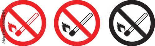 no fire, no flame, fire hazard, warning sign, prohibition, danger, safety, caution, forbidden, match, burning, flame, red circle, slash, black circle, white background, icon, symbol, prohibition sign,