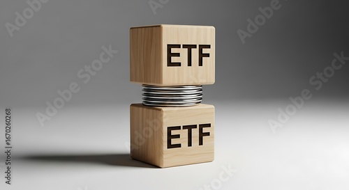 Stable ETF Investment: Secure Growth, Wooden Blocks Concept, Financial Stability, Minimalist Design.