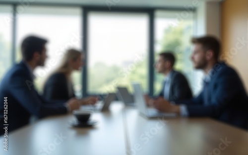 Office blur meeting room blurred background of blurry boardroom presentation with work desk for business discussion, corporate conference, enterprise seminar.Suitable for corporate and business themes
