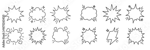 Creative hand-drawn comic speech bubbles with different shapes and styles for use in storytelling or artistic projects