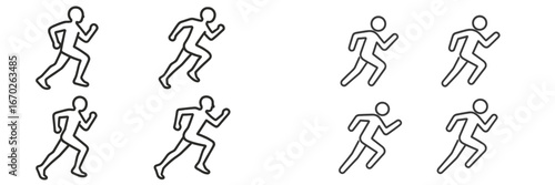 Silhouettes of runners in various postures showcasing athletic movement during a daytime exercise routine