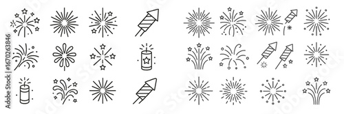 Fireworks and sparkler icons create a festive atmosphere for celebrations and events