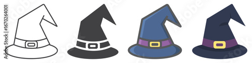 Witch hat icon collection, halloween and scary, wizard hat sign vector set graphics, a linear pattern on a white background, eps 10.
