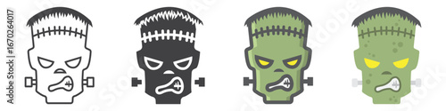Frankenstein icon collection, halloween and scary, horror sign vector set graphics, a linear pattern on a white background, eps 10.