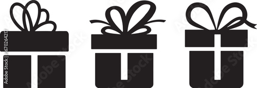 gift, present, box, ribbon, bow, celebration, birthday, holiday, surprise, icon, silhouette, graphic, design, isolated, vector, illustration, package, wrapping, festive, black and white, simple, moder