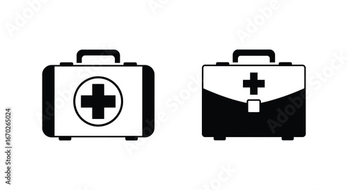 Two First Aid Kit Icons Black and White Medical Emergency Supplies