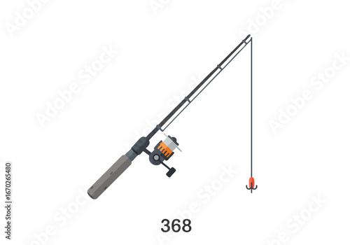 Fishing Rod and Reel Icon Simple Vector Illustration