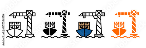  Import Goods Icon Set Multiple Style Collection Cargo Ship, Shipping Container, Customs Office, Freight Truck, Warehouse Storage, Air Cargo Plane, Port Crane, Shipping Box, Customs Declaration, Globa