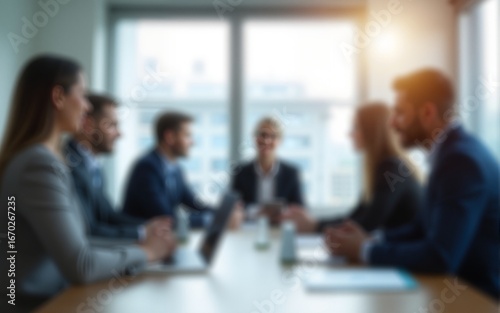 Blur office meeting blurred background with business people working group in boardroom discussion, executive seminar or professional training in enterprise. High quality