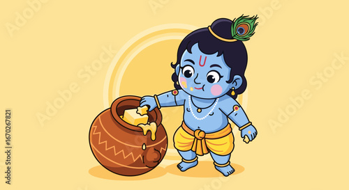 Adorable Baby Krishna Steals Butter from a Pot