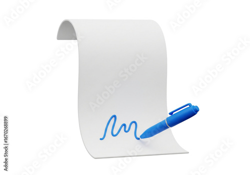 Signing an Agreement: Blue Pen on White Paper Document 3D Rendering