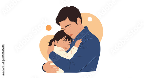 Father's loving embrace tenderly holds his sleeping child close