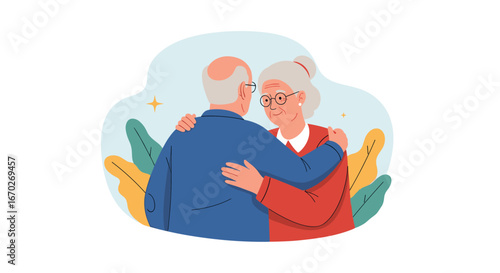 Elderly couple embracing warmly together with affection and connection