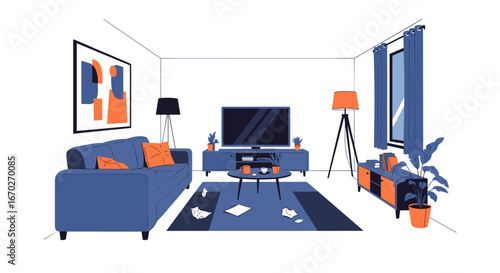 Cozy modern living room furniture and decor illustration