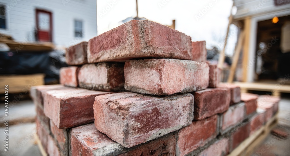 Naklejka premium Red bricks stacked in pyramid formation