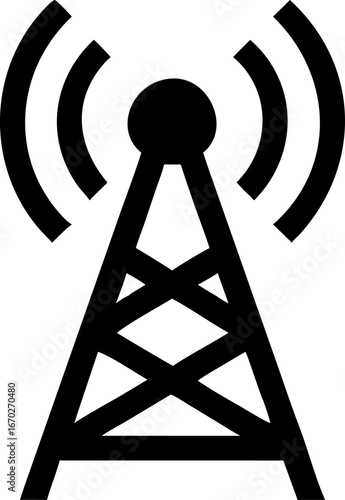Flat design antenna tower icon for broadcasting and telecommunications