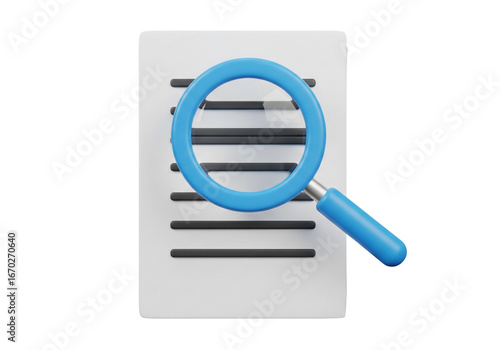 3D Icon: Document Search and Analysis with Magnifying Glass