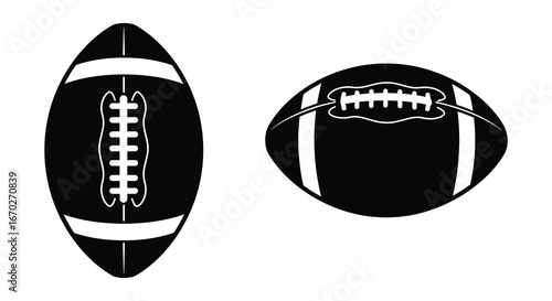 American Football Illustrations Two Black and White Footballs in Different Positions