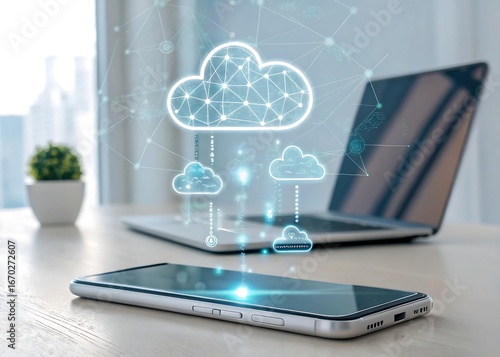 Modern technology connecting devices to the cloud for digital data transfer