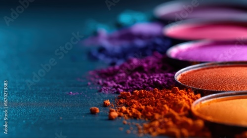 A close-up image showcases vibrant cosmetic powders in an array of striking colors, ideal for makeup enthusiasts looking to explore new artistic looks and trends.