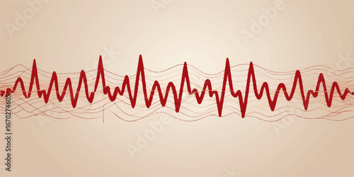 A vibrant red and green electrocardiogram line illustrates a continuous heart beat, representing life and health in medicine