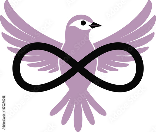 A simple dove vector illustration, a cartoon bullfinch with a heart, and a flying crow silhouette design are all symbols of love and peace in nature
