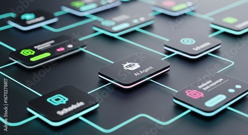 Exploring the interconnected digital world of futuristic user interface elements and data flow visualization
