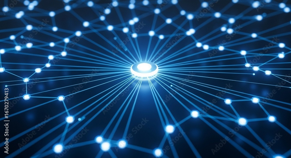 Fototapeta premium Illuminated Digital Network With Central Core Futuristic Technology Concept